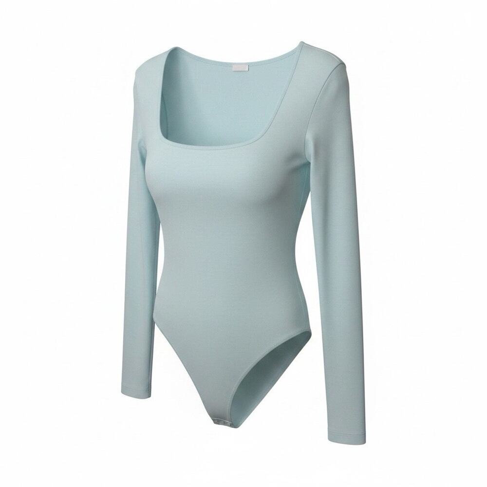 8 by YOOX Light Blue Long Sleeve Stretch Bodysuit Women’s Size M Petites